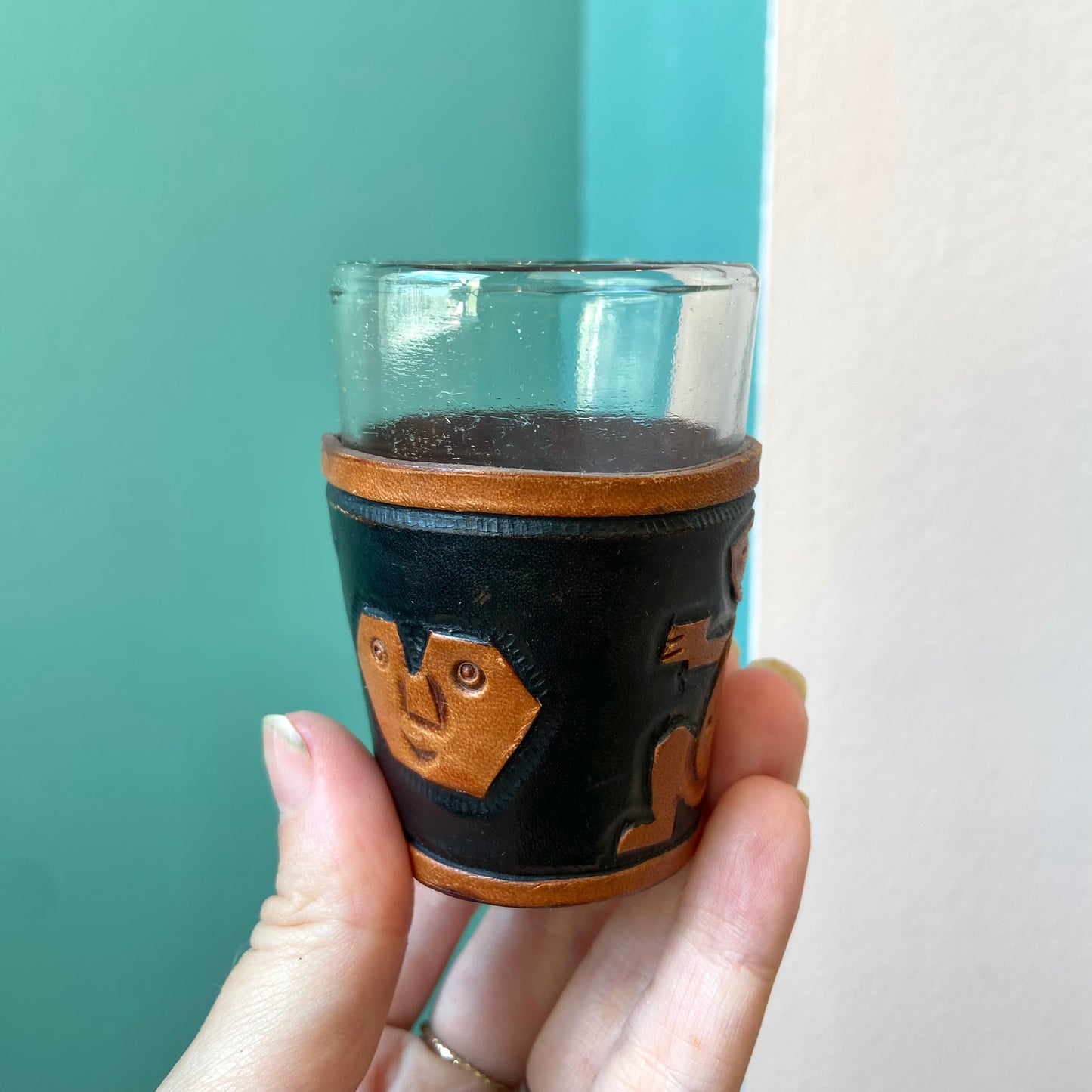 Set of 6 Vintage Leather Shot Glass Holders