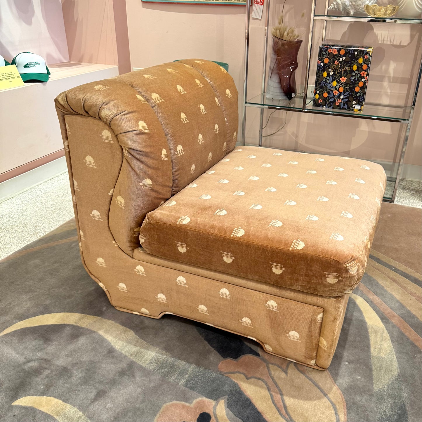 Vintage Champagne Velvet Slipper Chair by Carson's