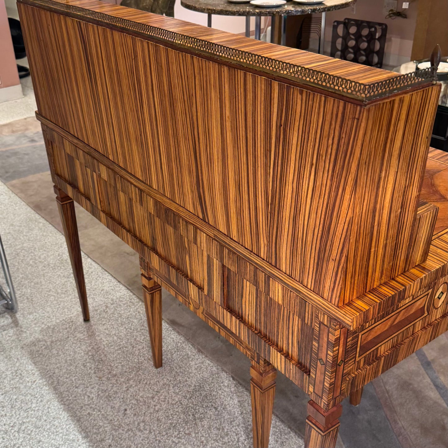Vintage Carlton House Style Marquetry Writing Desk and Stool