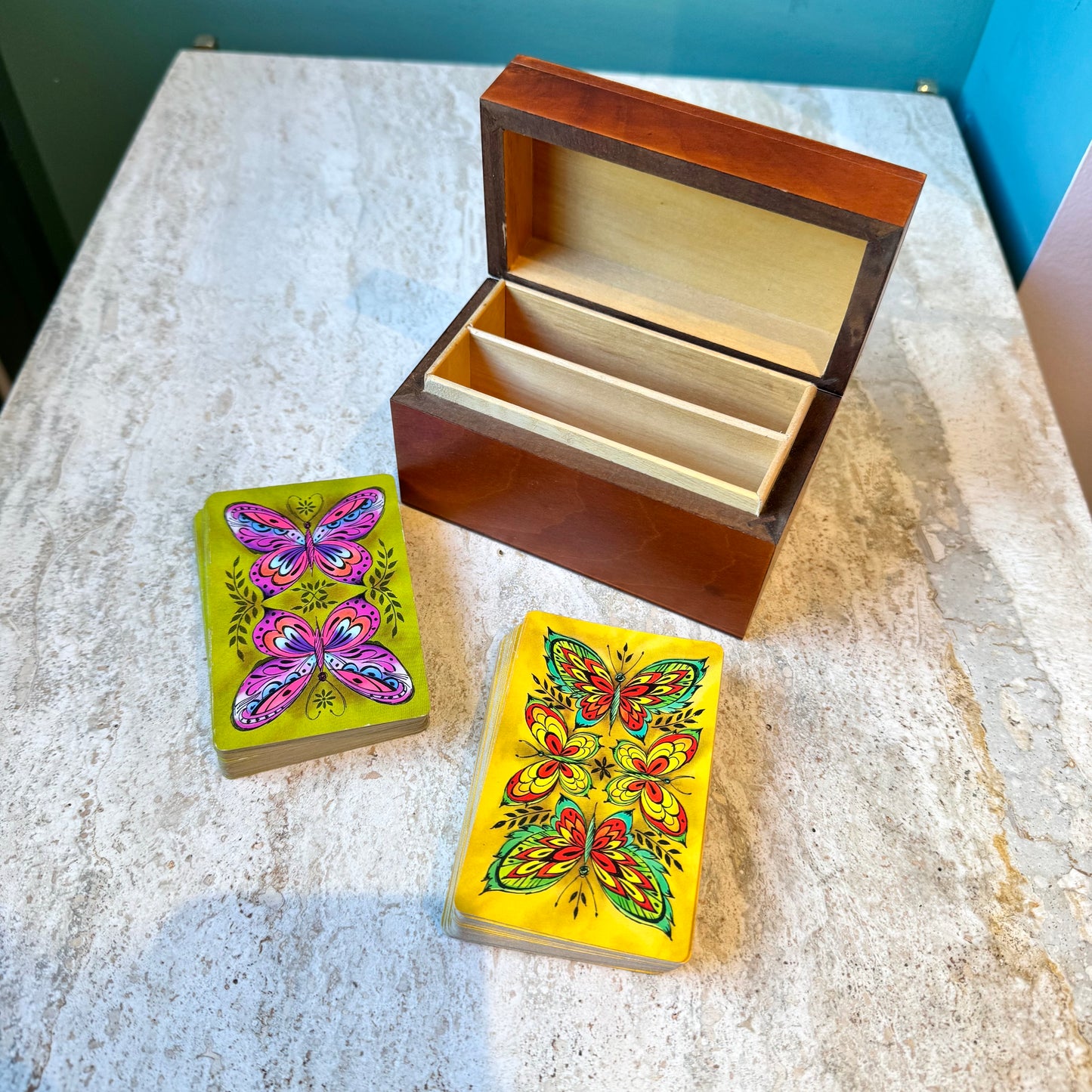 Vintage Wooden Playing Card Box