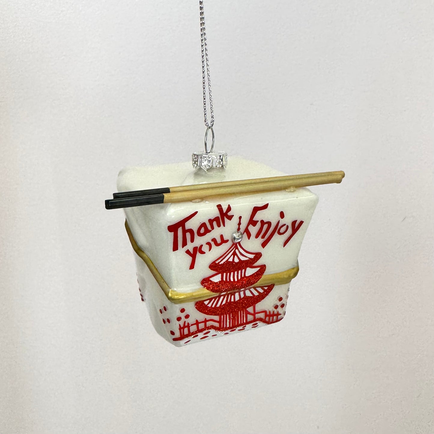 Glass "Thank You Enjoy" Chinese Take-Out Box Ornament