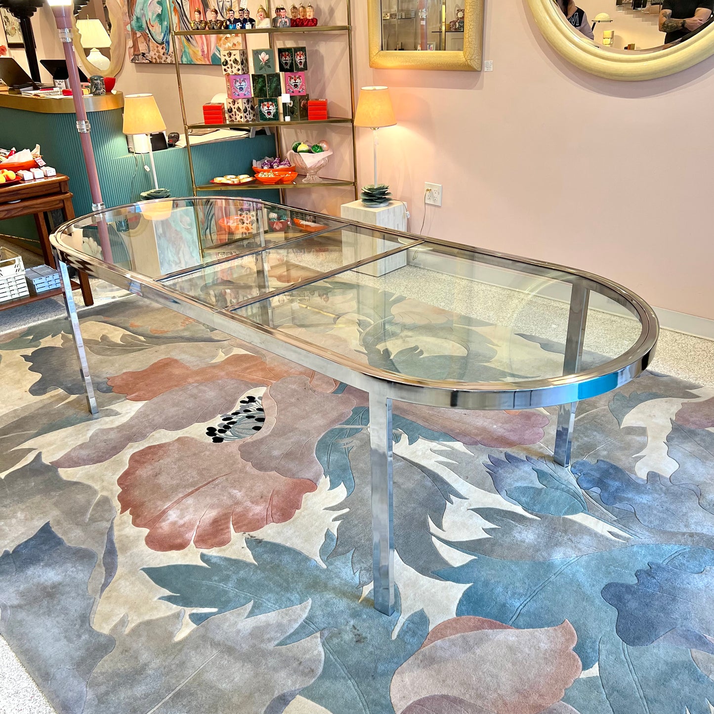 1980's Extendable Chrome and Glass Oval Dining Table by Design Instititute of America