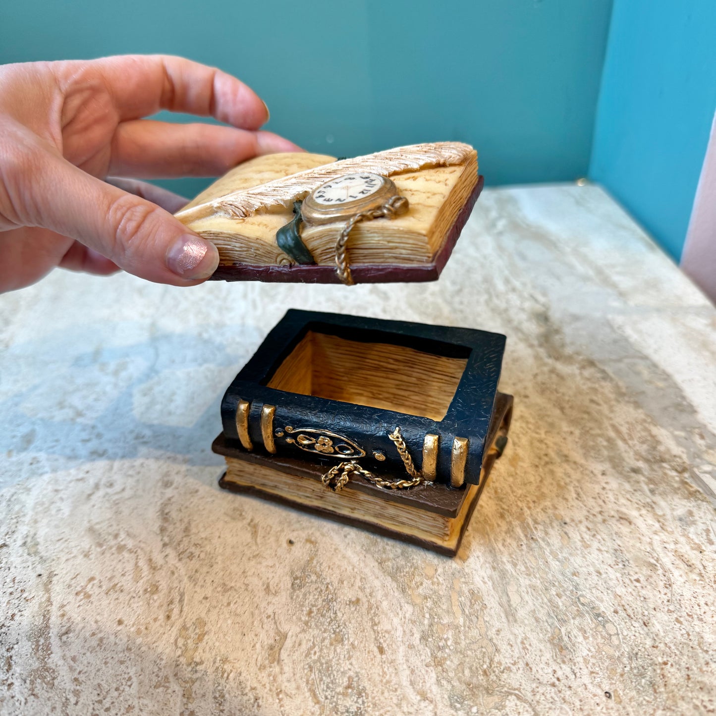 Vintage Ceramic Library Book Trinket Box