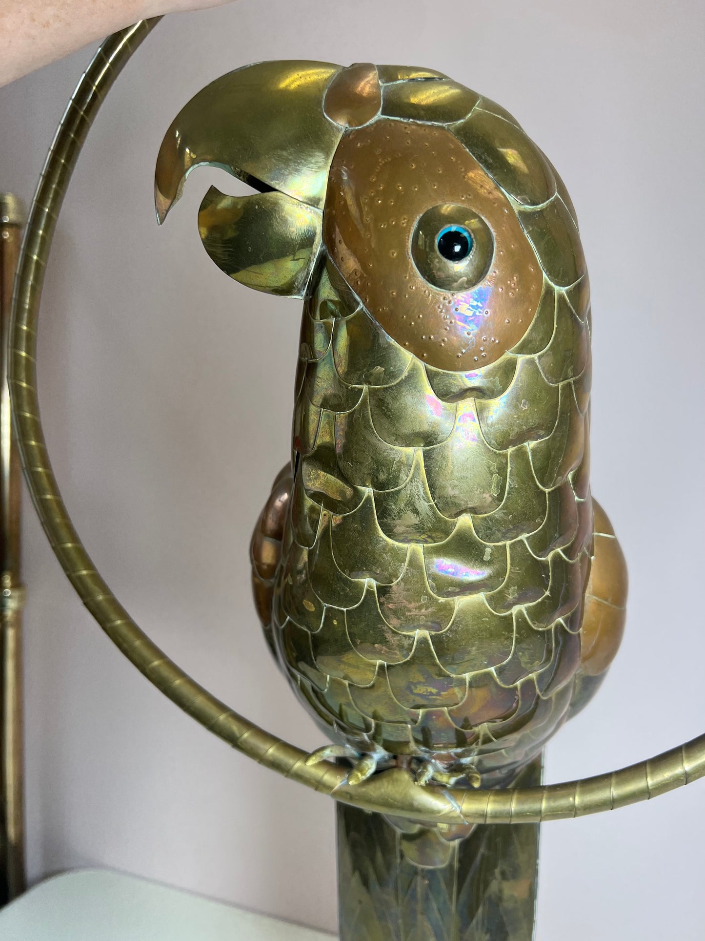 Mid Century Brass and Copper Parrot Bird Sculpture Attributed to Sergio Bustamante