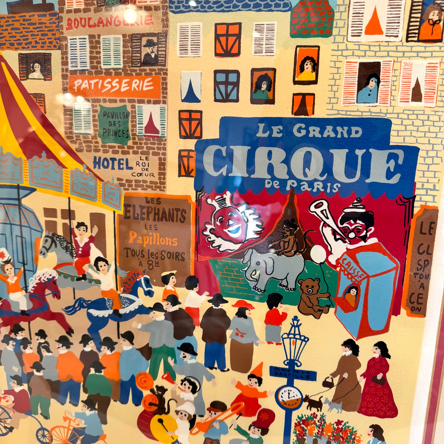 Framed Vintage ‘Park D’Amusement’ Limited Edition Serigraph by Claudine-Signed/Numbered