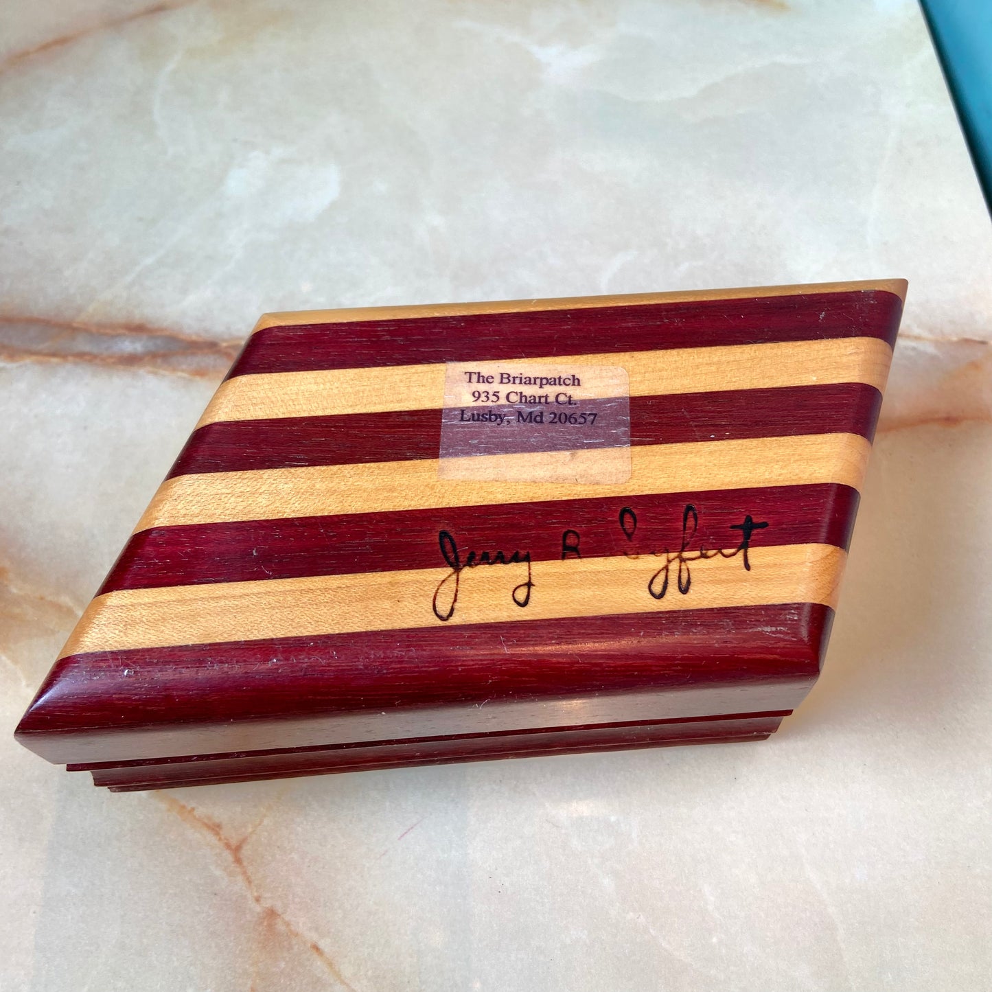Vintage Handmade Striped Asymmetrical Wooden Box