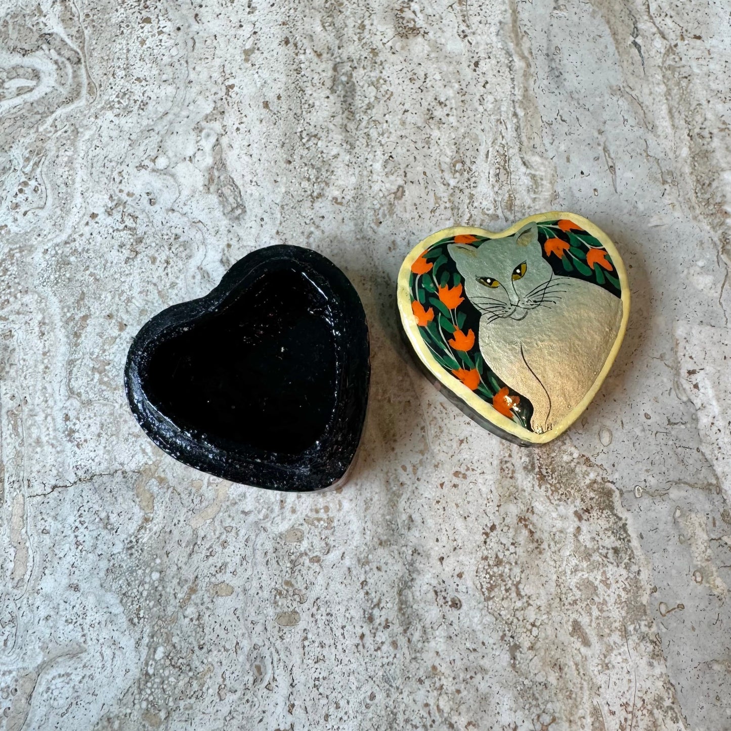 Vintage Hand Painted Cat Heart Box