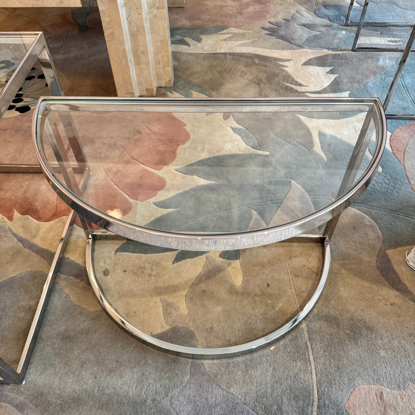 Vintage Three Piece Chrome and Glass Coffee Table