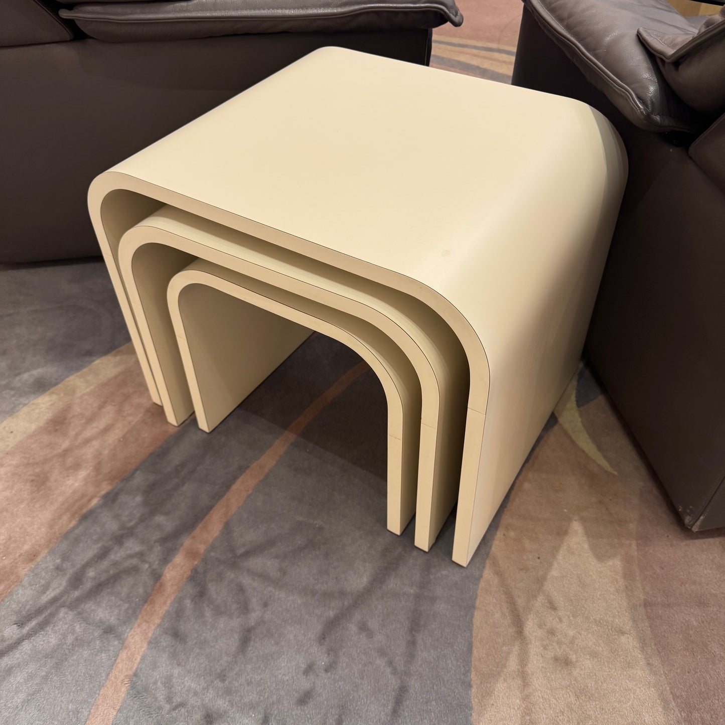 Set of 3 Vintage Cream Formica Waterfall Nesting Tables
