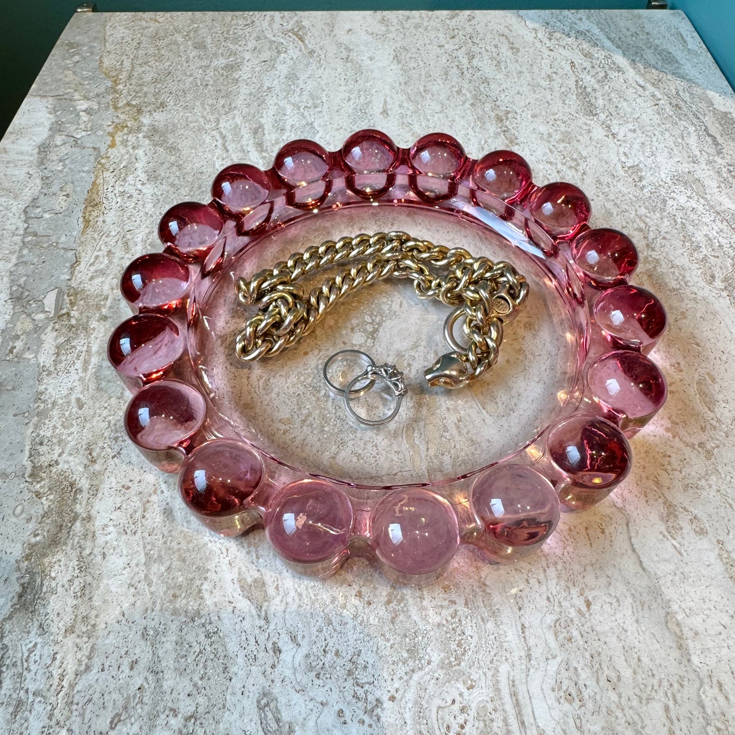 Large Vintage Pink Glass Boopie Dish