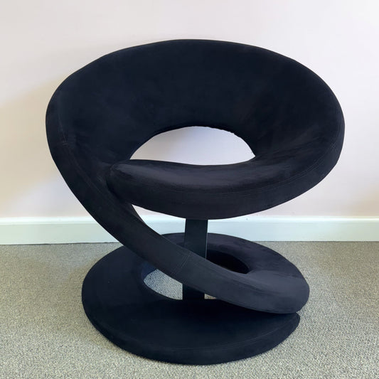 Vintage Spiral Ribbon Chair in Black Suede Attributed to Jaymar