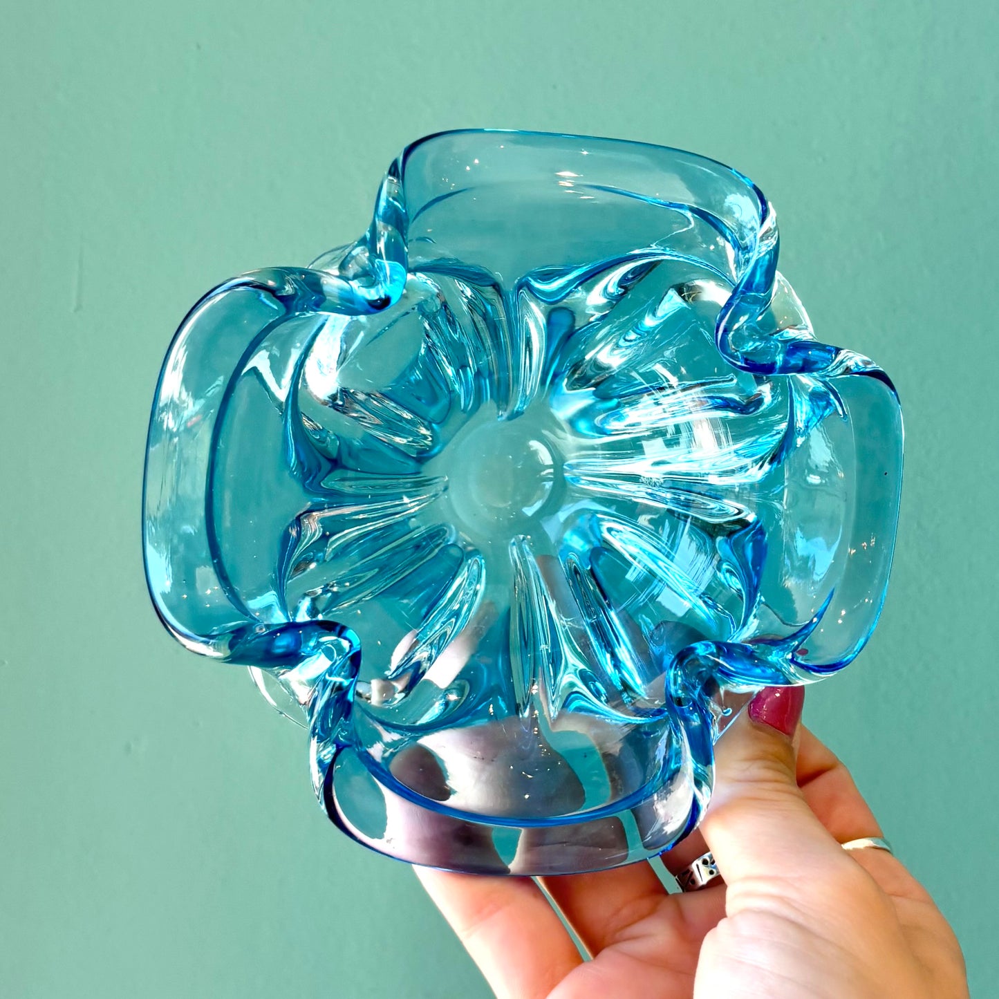 Vintage Blue Glass Ashtay/Bowl