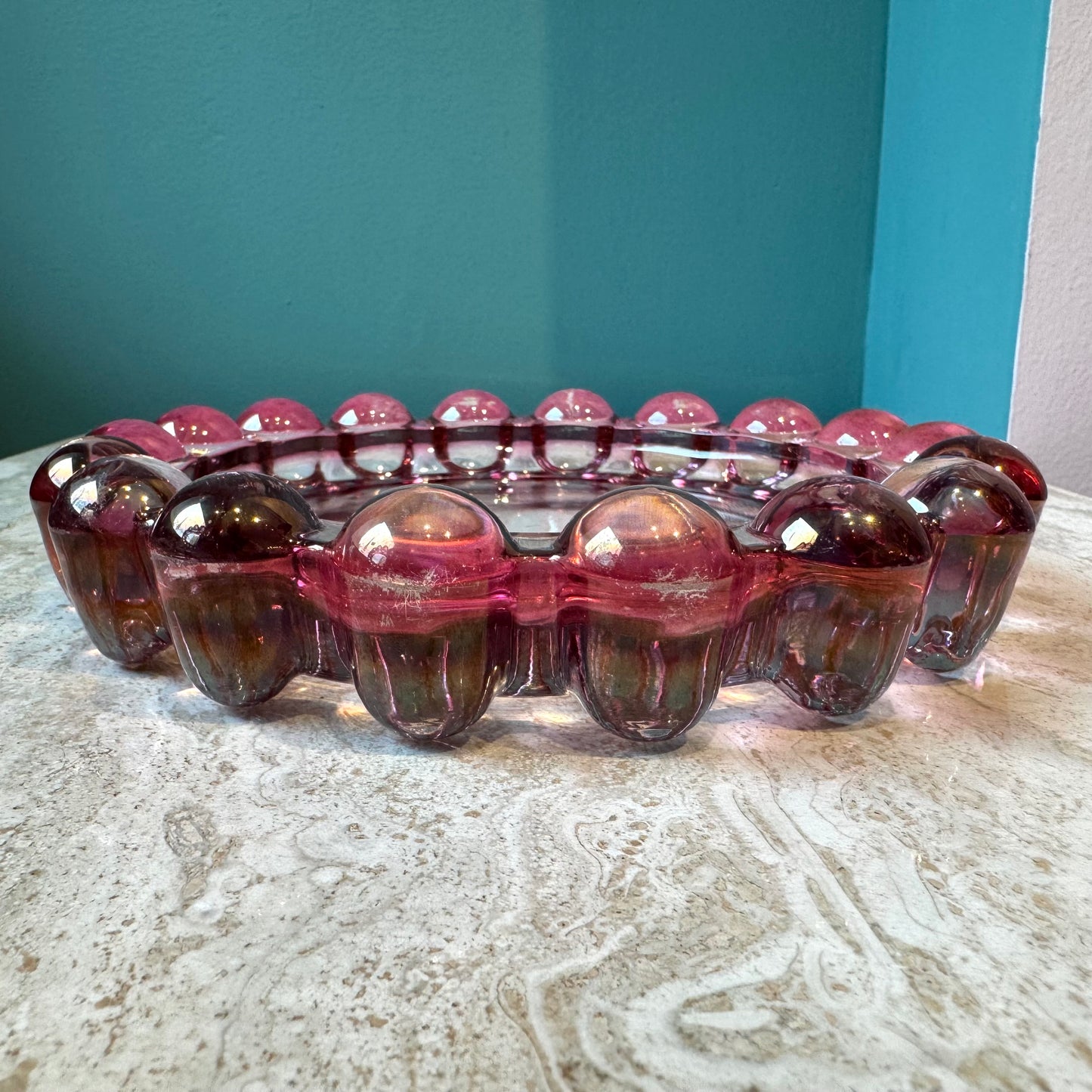 Large Vintage Pink Glass Boopie Dish
