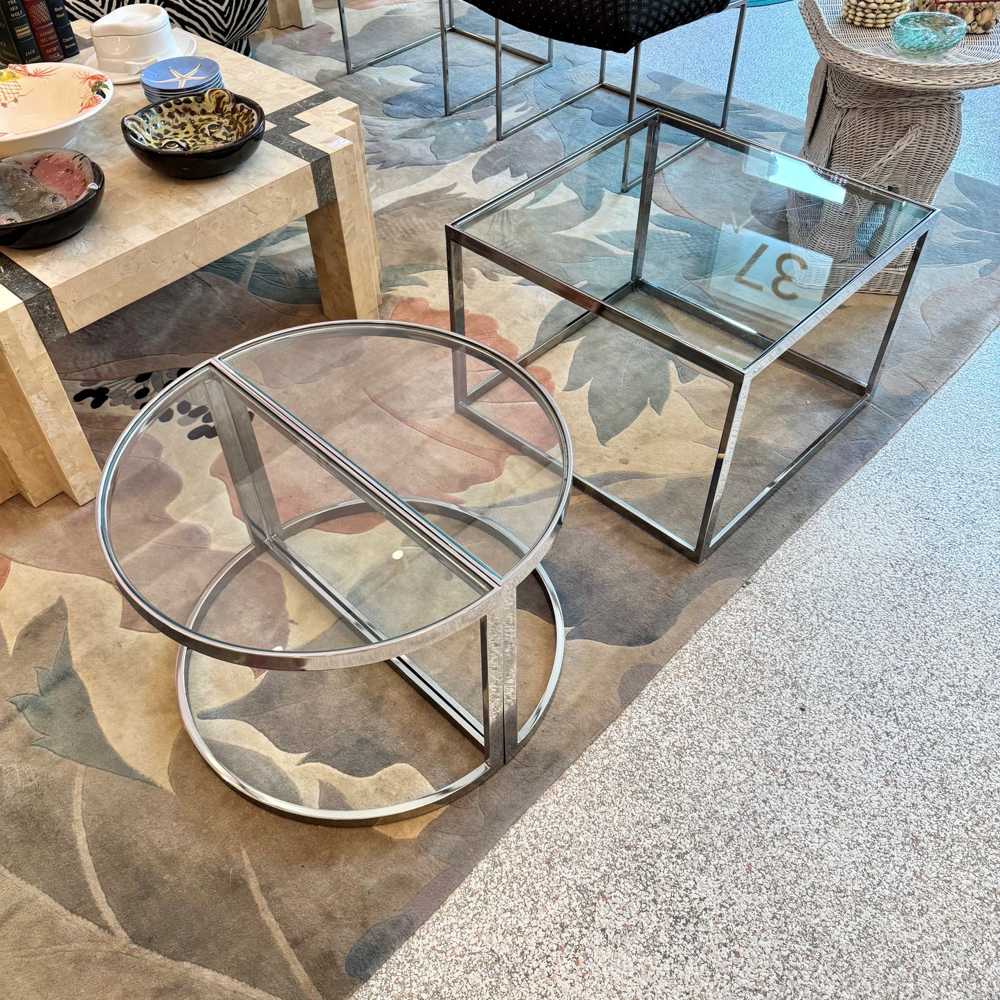 Vintage Three Piece Chrome and Glass Coffee Table