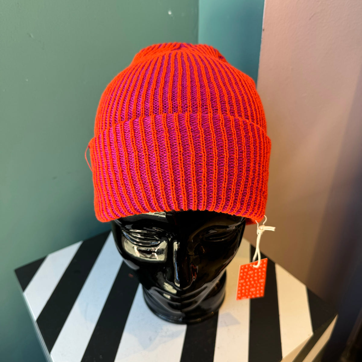 Rib Knit Beanie: Poppy Magenta