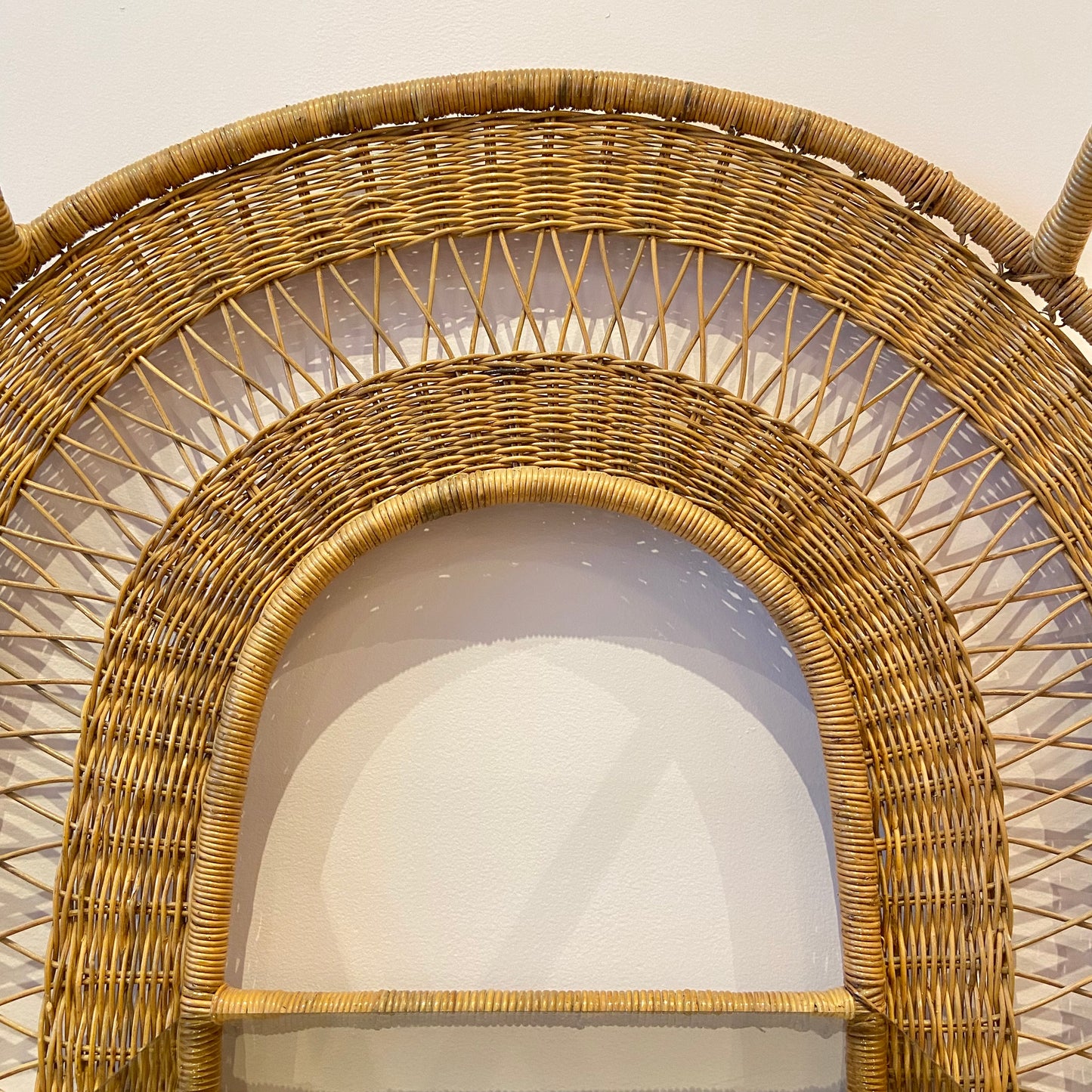 Vintage Wicker Rattan Etagere with Smoked Glass
