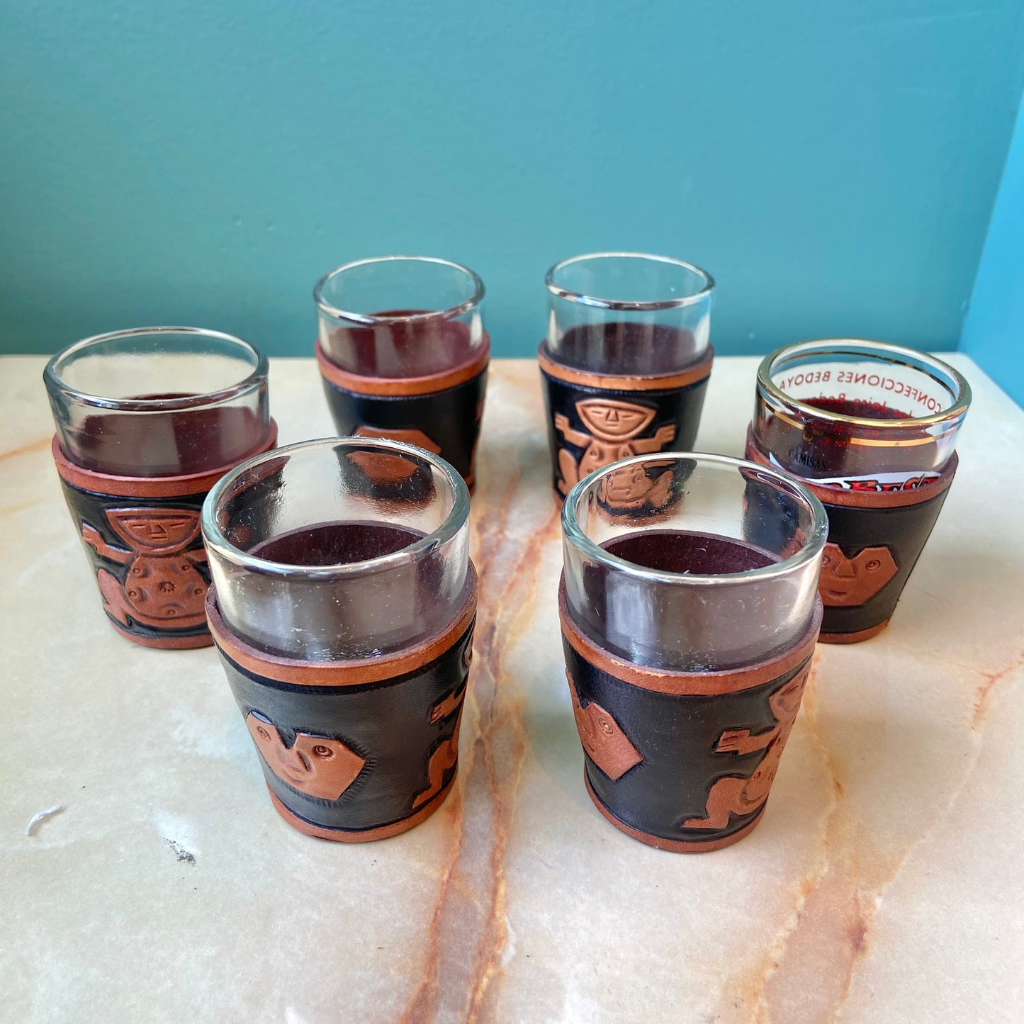 Set of 6 Vintage Leather Shot Glass Holders