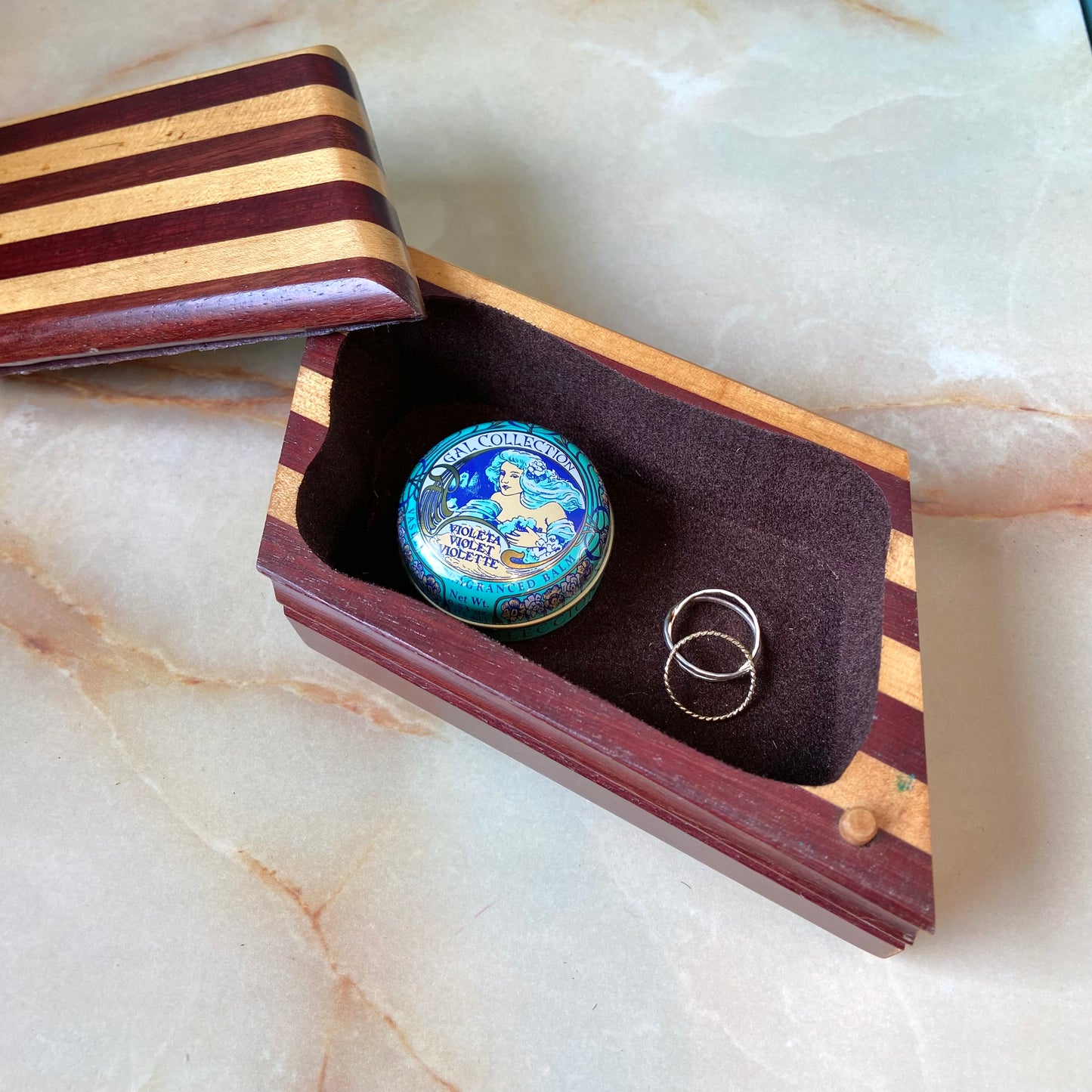 Vintage Handmade Striped Asymmetrical Wooden Box