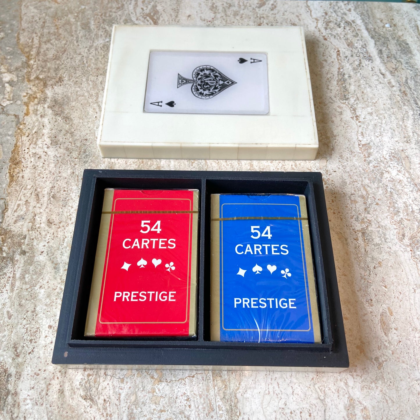 White Resin Ace Box with 2 Deck of Cards