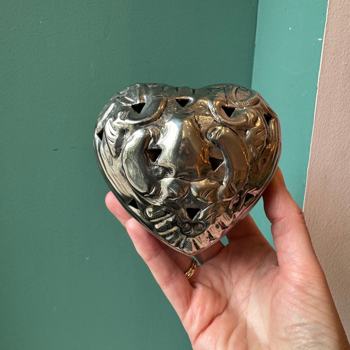 Vintage Silver Plated Heart Shaped Box (as is)