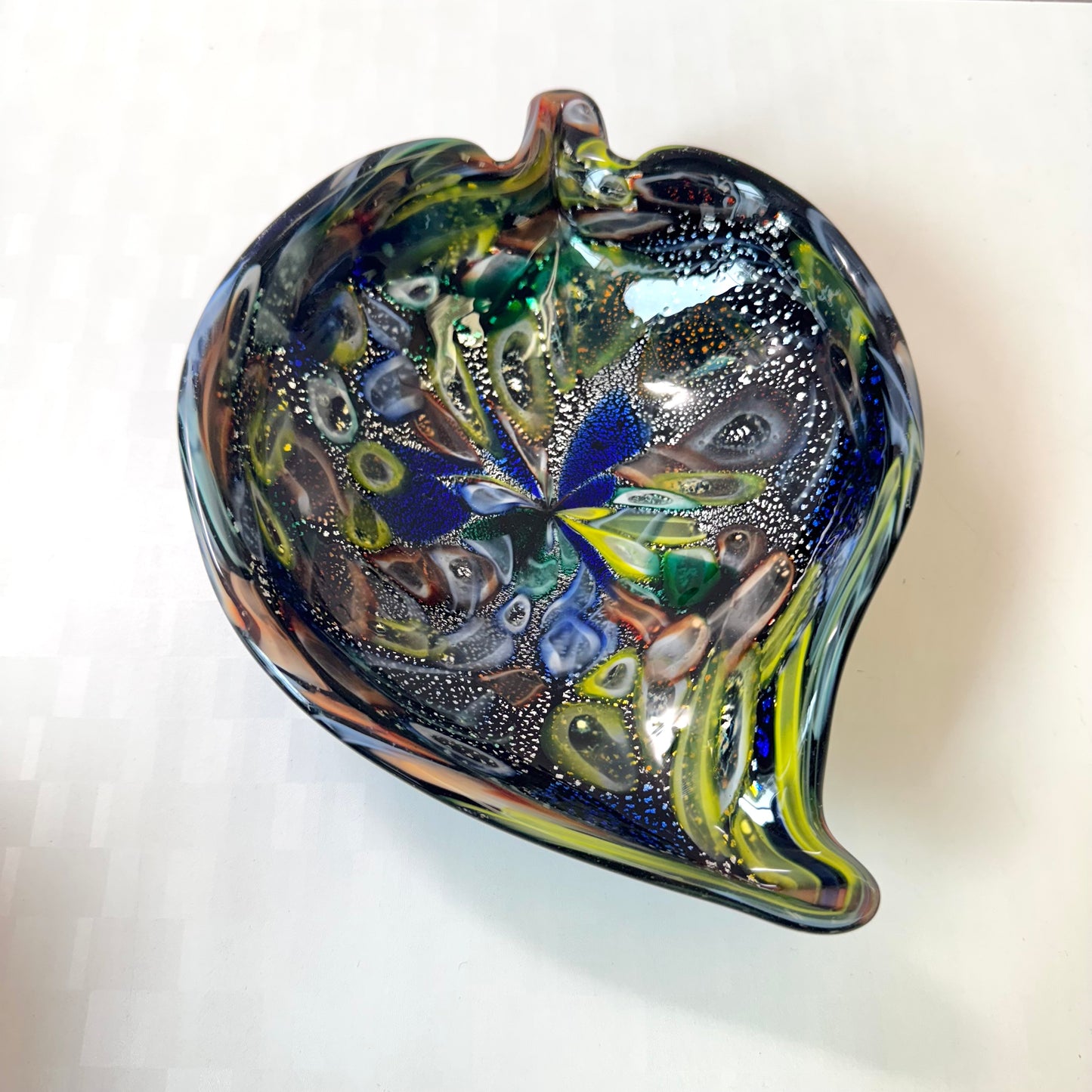 Vintage Black and Silver Leaf Millefiori Murano Glass Bowl