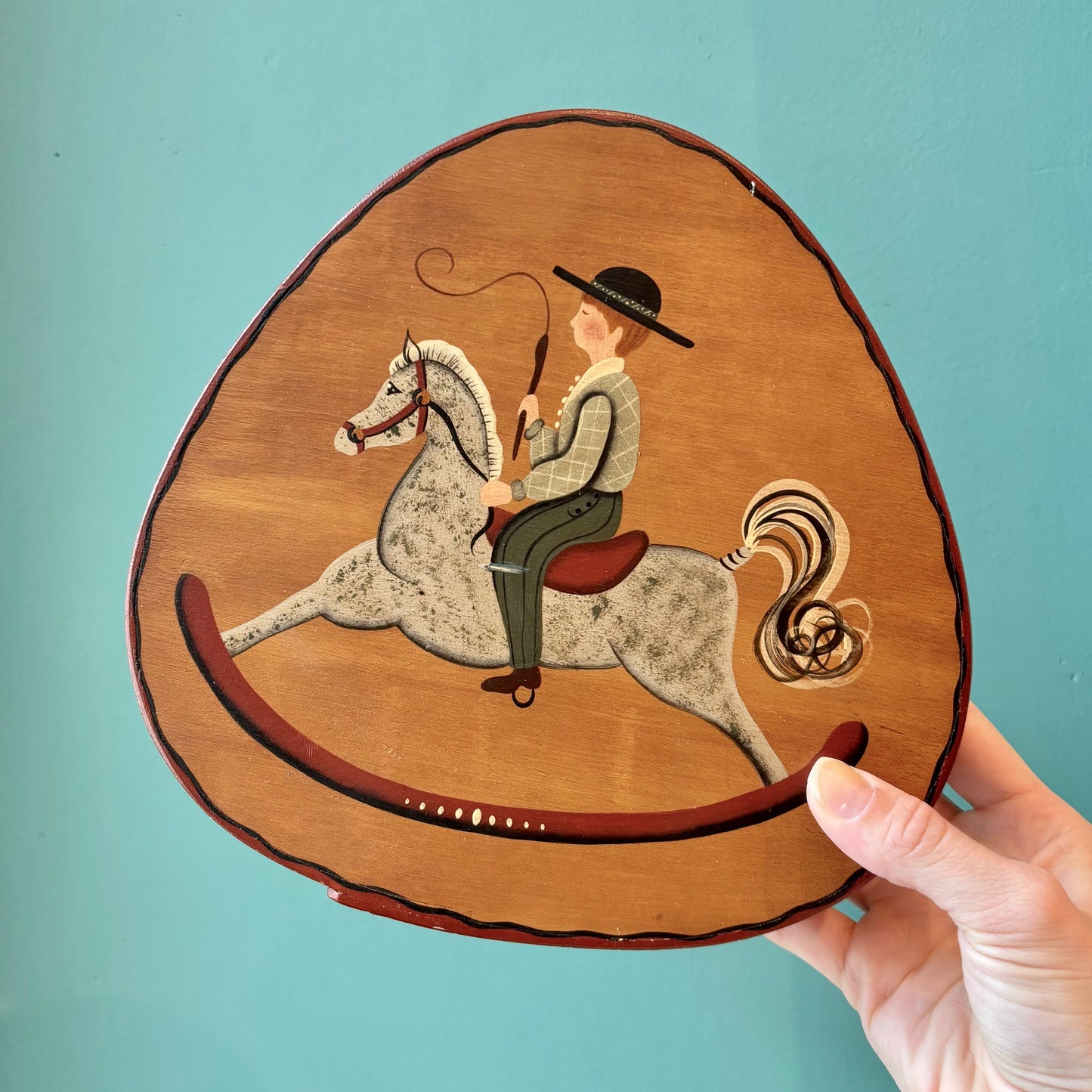 Vintage Folk Art Child on Rocking Horse Wooden Box by Regina Dodson