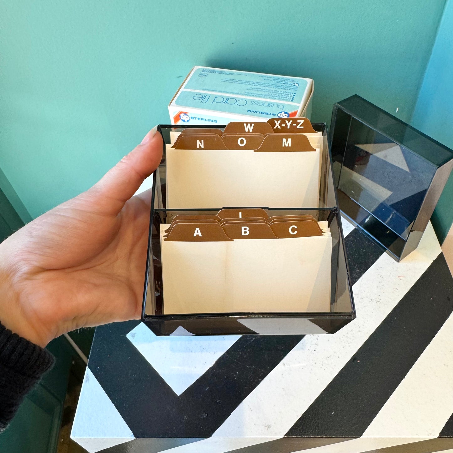 Vintage Smoked Acrylic Business Card File Box