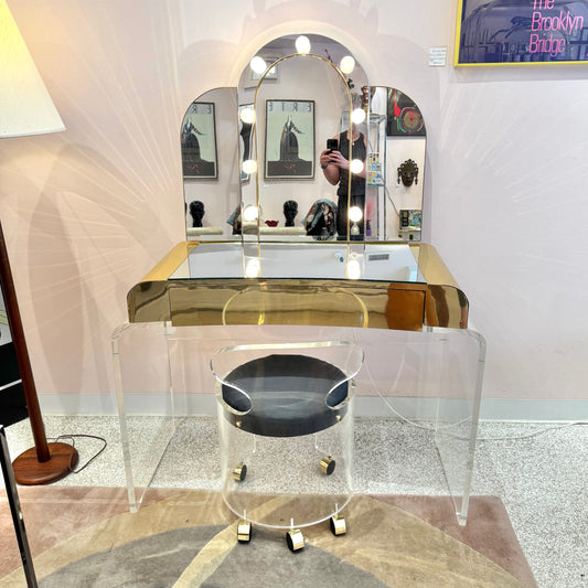 1980's Light Up Lucite Vanity and Stool by Hill Manufacturing
