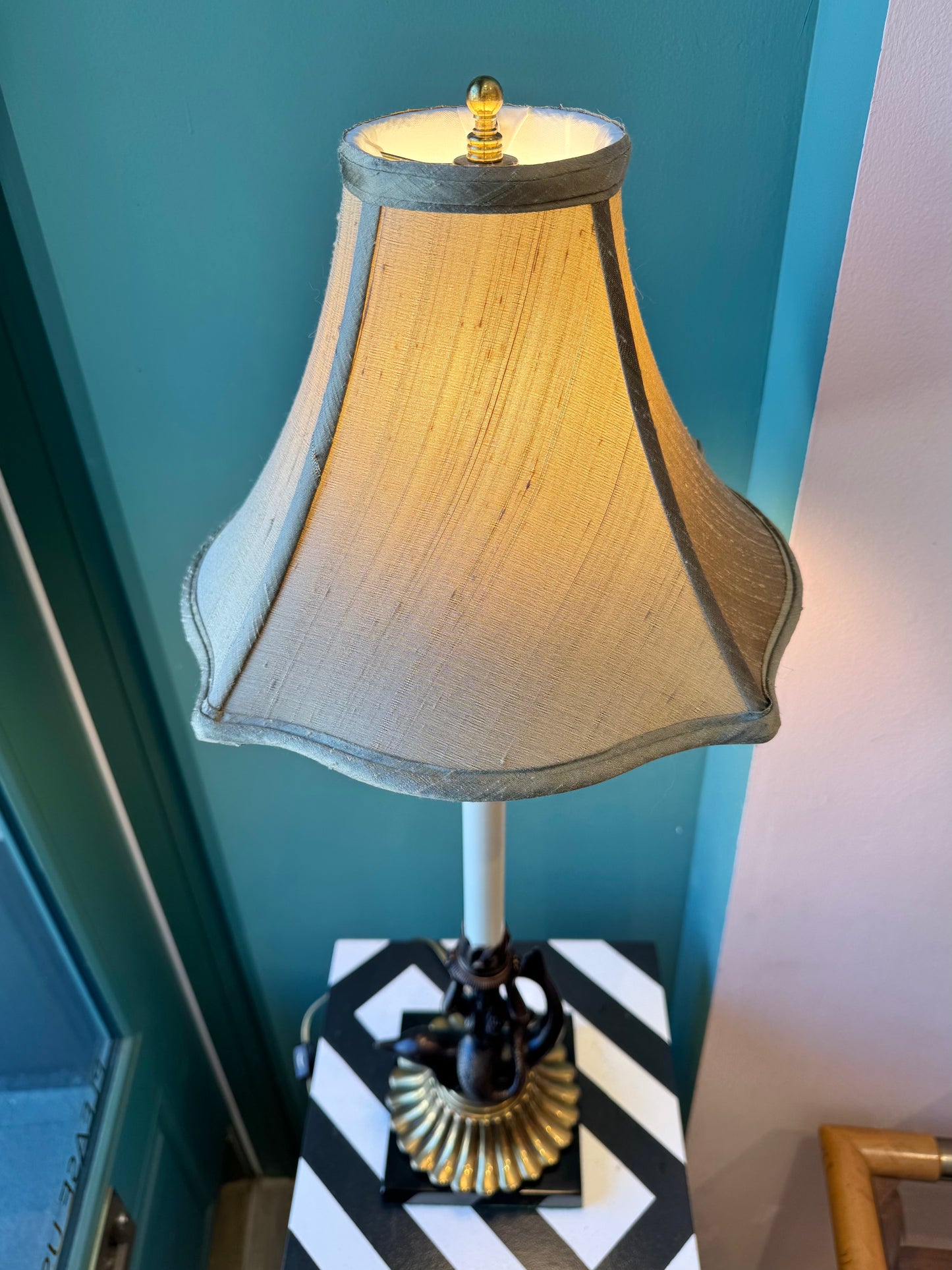 Vintage Mermaid and Dolphin Brass and Bronze Table Lamp with Shade