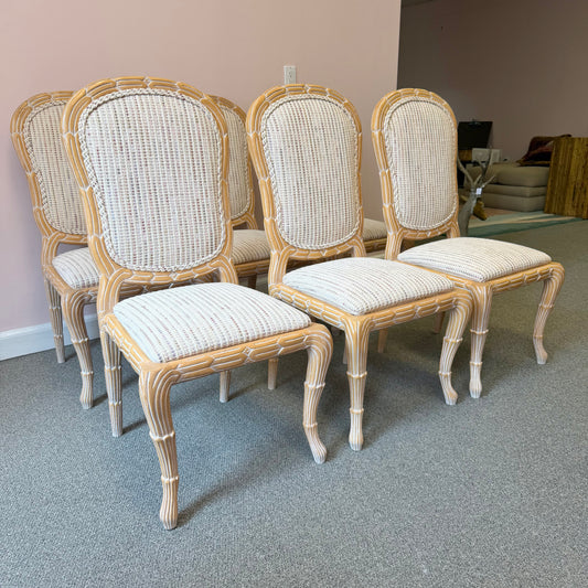 Vintage Regency Serge Roche Style Faux Bois Dining Chairs - Set of 6