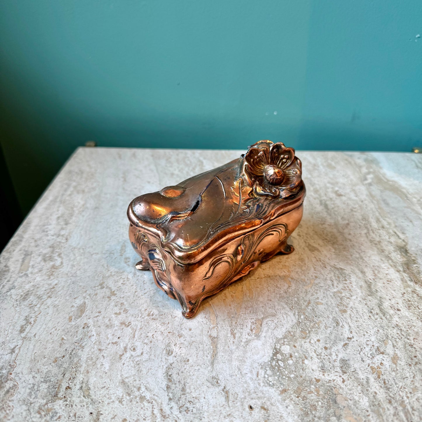 Antique Art Nouveau Copper Jewelry Box by Jennings Brothers