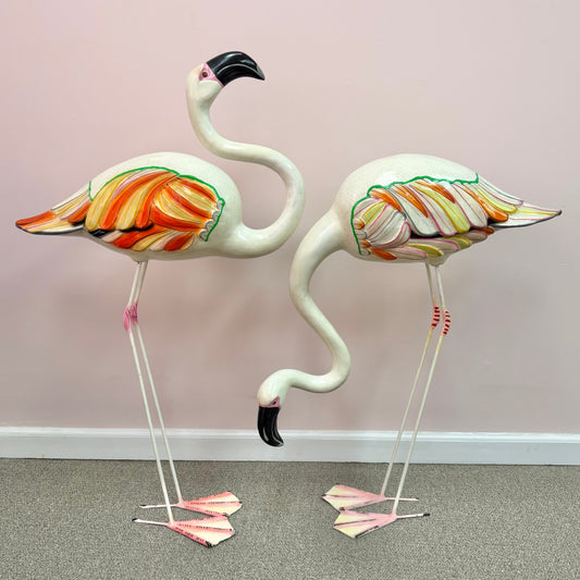 Pair of Extra Large Vintage Mexican Papier- Mache Flamingo Statues