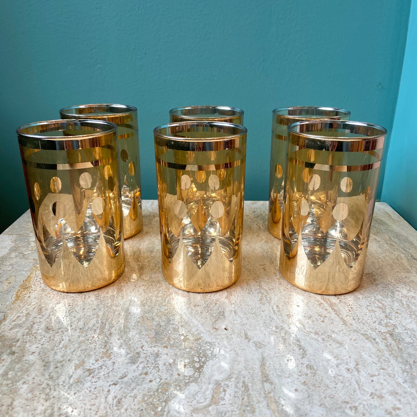 Set of 6 Vintage Gold Plated Glasses
