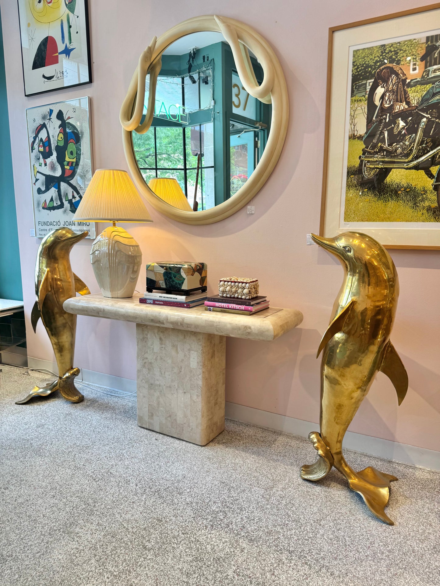 Extra Large Vintage Brass Dolphin Statue