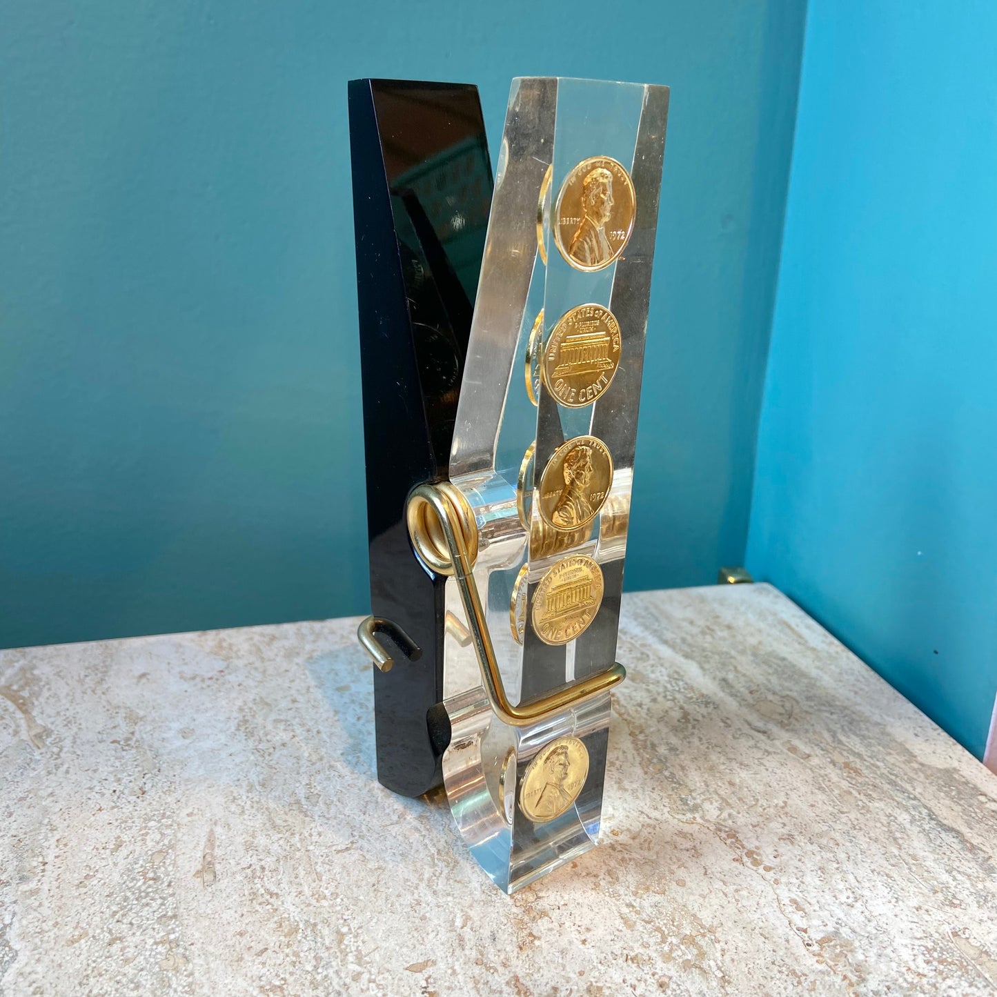 Oversized Vintage Lucite 1972 Penny Clothes Pin