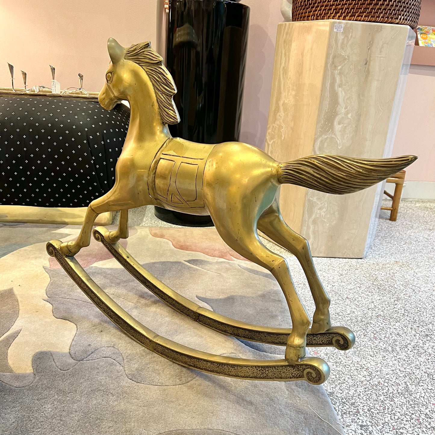 Large Vintage Brass Rocking Horse Statue