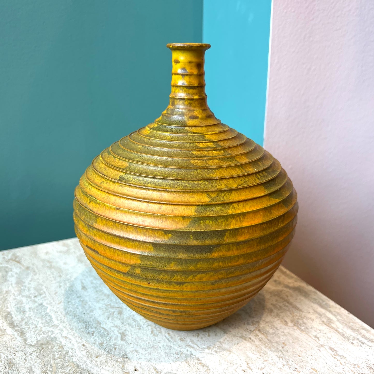 Vintage Alvino Bagni for Raymor Yellow Art Pottery Vase