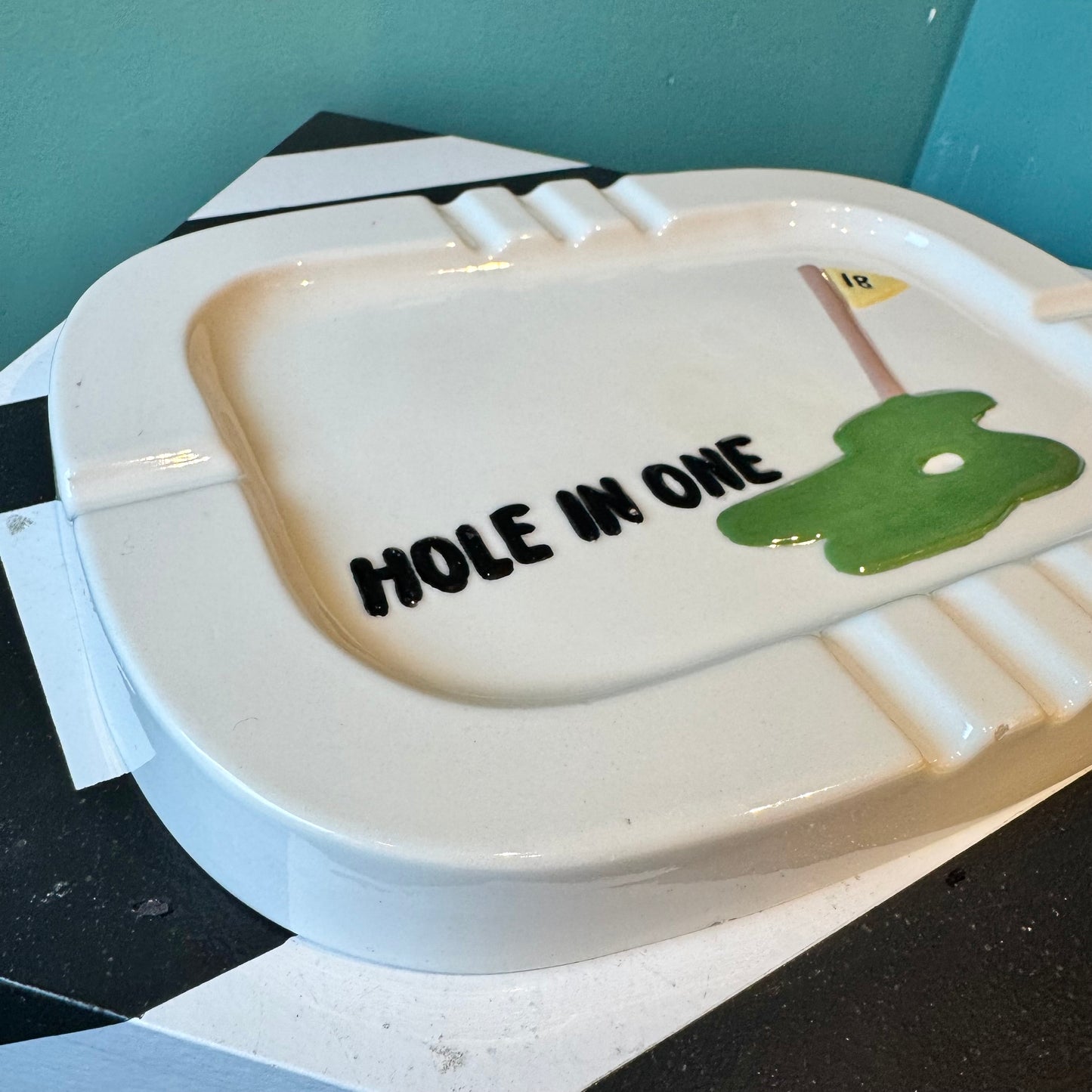 Large Vintage Ceramic ‘Hole in One’ Ashtray