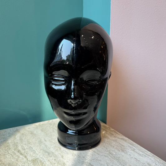 Vintage Black Glass Mannequin Head