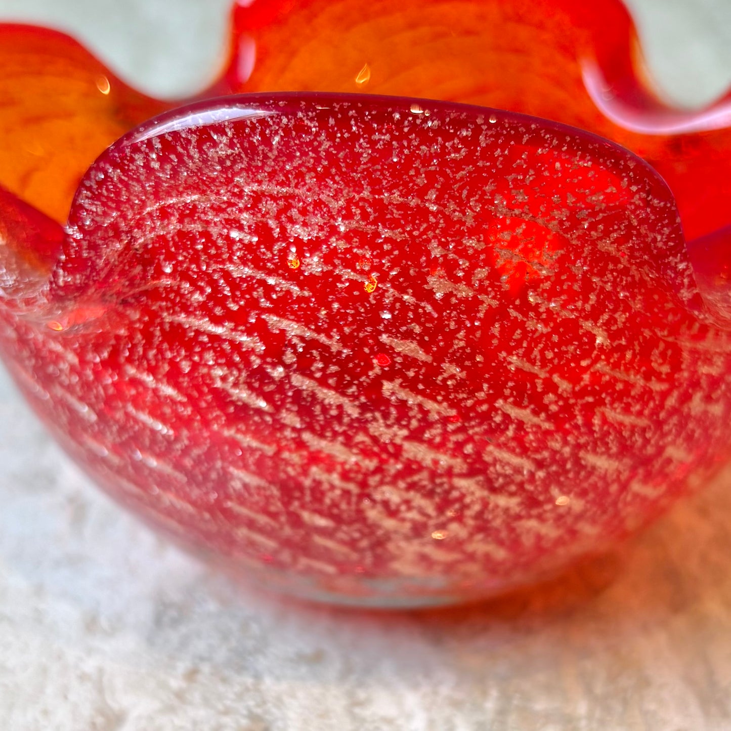Vintage Small Red Bullicante Murano Glass Ashtray