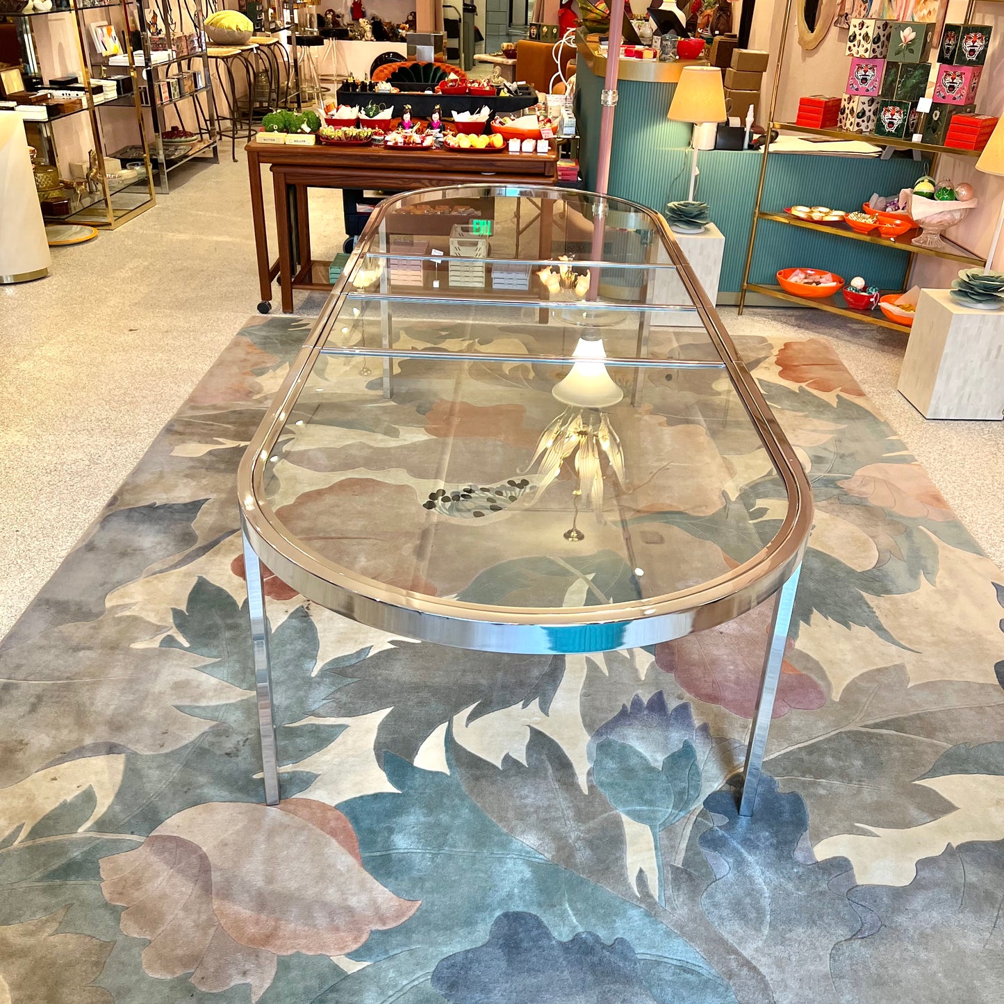 1980's Extendable Chrome and Glass Oval Dining Table by Design Instititute of America