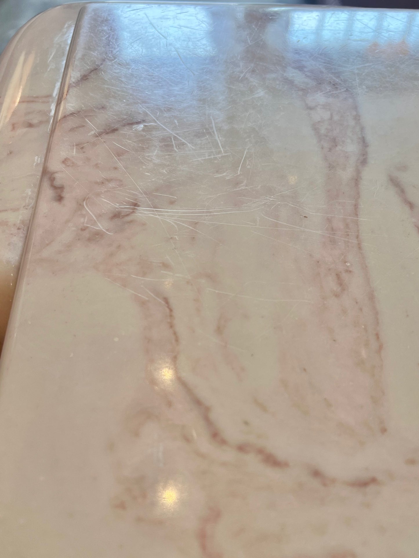 1980’s Triangular Postmodern Pink Marble Resin Coffee Table