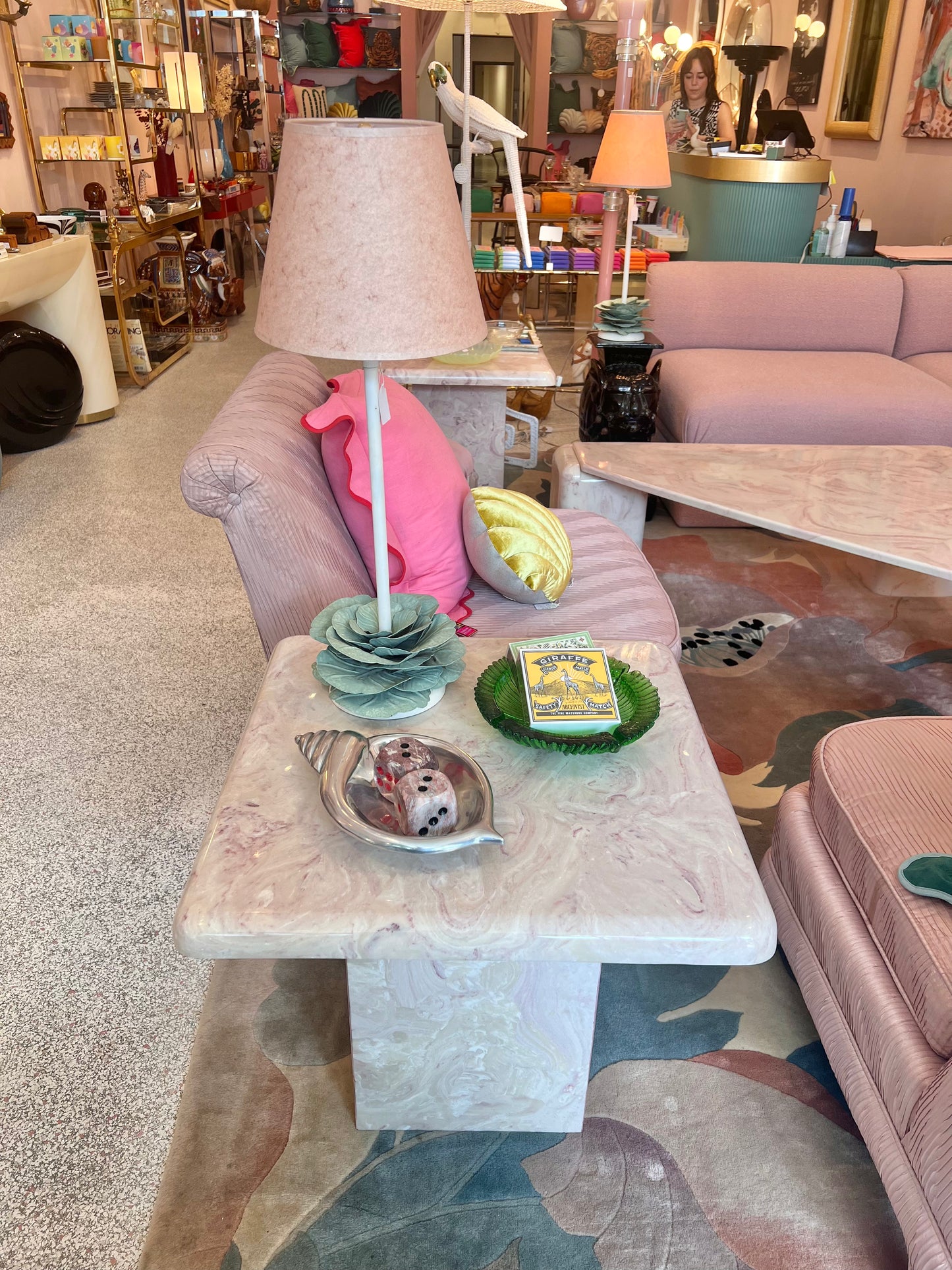 Vintage Square Pink Marble Resin Side Table