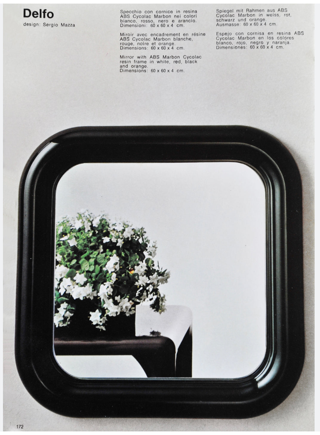 Vintage Delfo Mirror in Brown Plastic by Sergio Mazza for Artemide, 1960s