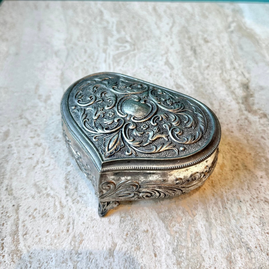 Vintage Silver Plated Footed Jewelry Box