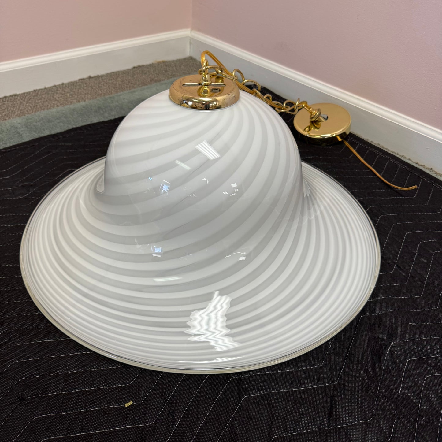 Vintage Large White Murano Glass Pendant Chandelier