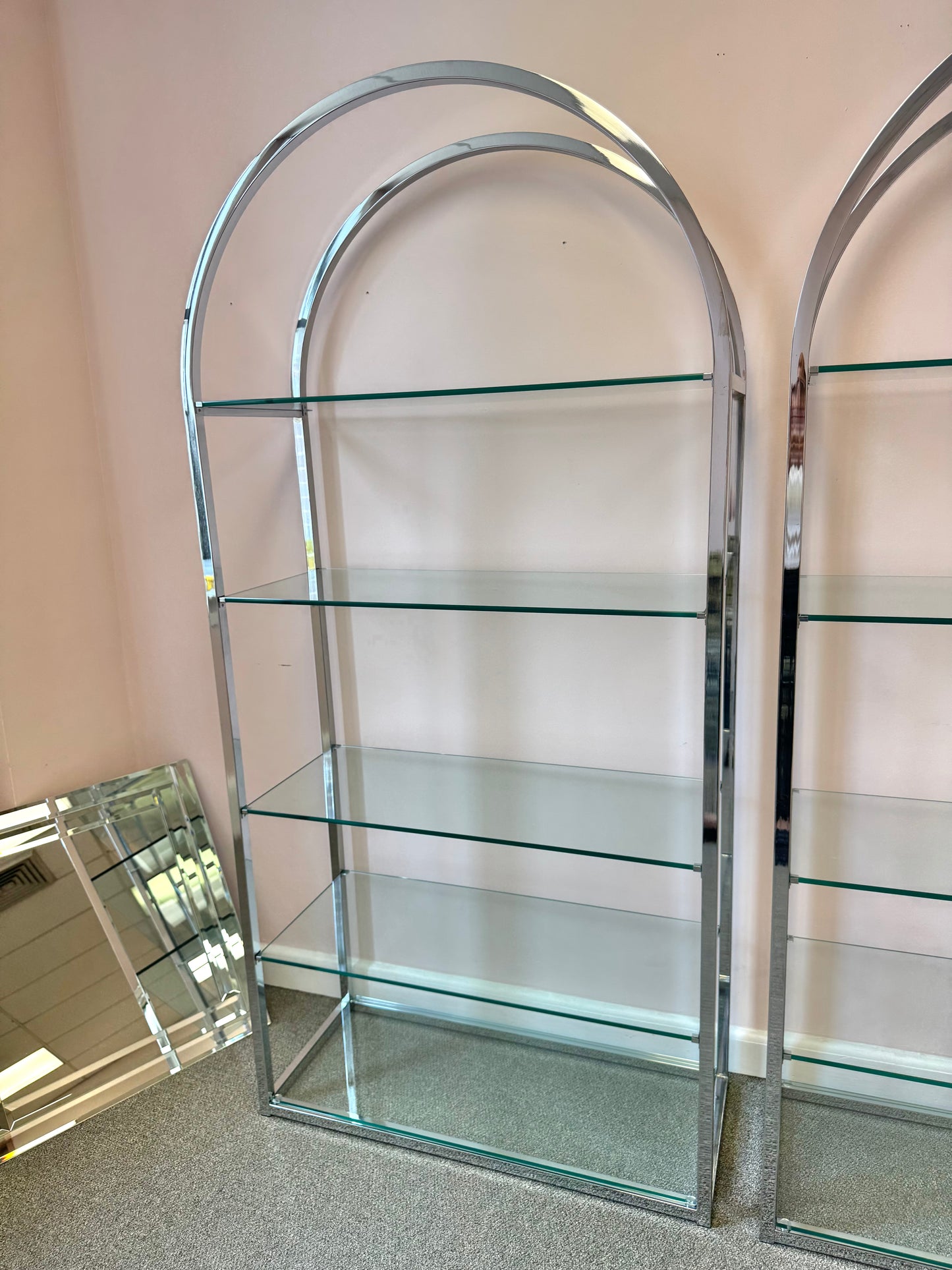 Vintage DIA Style Chrome and Glass Arched Etagere/item