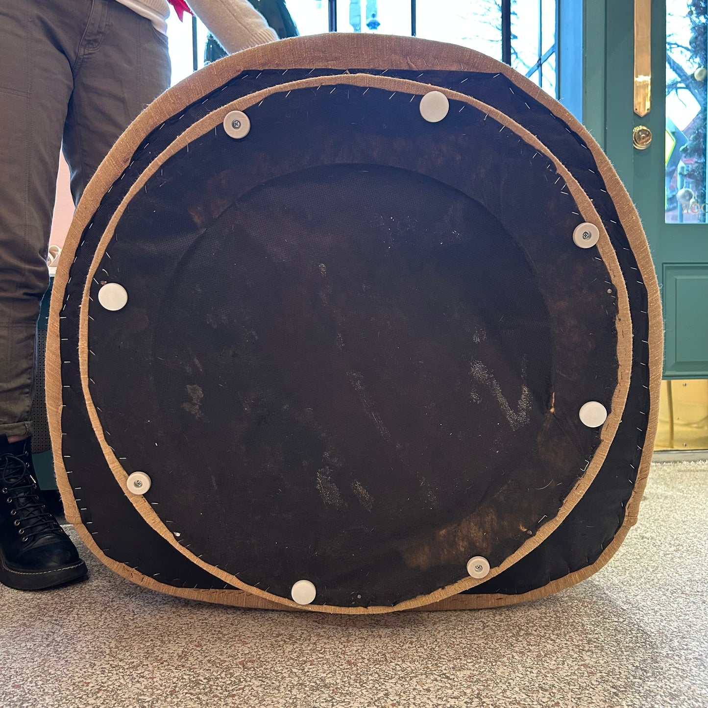 1980's Ruched Back Swivel Barrel Chair