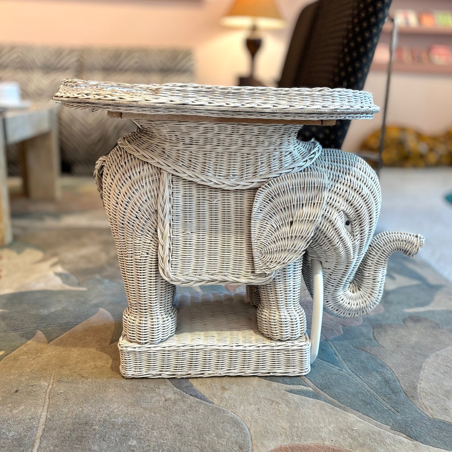 Vintage Wicker Elephant End Table