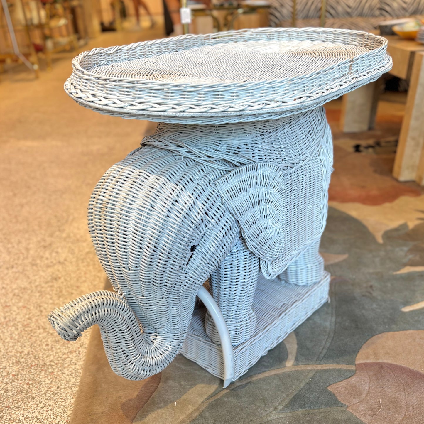 Vintage Wicker Elephant End Table